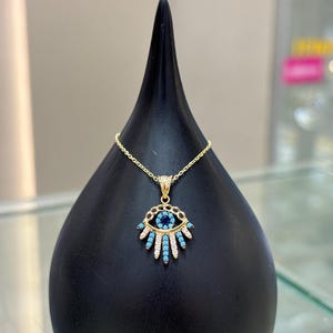 14K Gold Evil Eye Necklace, Handmade Eye Necklace, Blue Stone Gold Necklace, Luck Necklace, Evil Eye Necklace, Gold Jewelry, Women&#39;s Gift