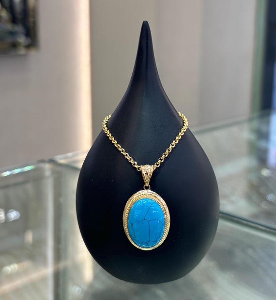14K ゴールド ターコイズ ペンダント、天然ターコイズ ペンダント、14K 