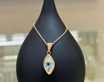 Colgante de ojo turco de oro de 14k, collar de protección contra el mal de ojo de oro de 14k, colgante de ojo turco, colgante de oro, regalo para ella, dije de ojo azul, joyería