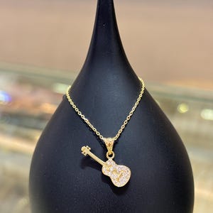 14K Gold Guitar Necklace, 14K Gold Guitar Pendant, 14K Guitar Gold Charm, Music Symbol, Gift for Music Lovers, Music Jewelry, Musician Gift