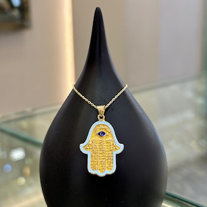 14k Gold Hamsa Hand Anhänger, Böser Blick, Hand der Fatima Halskette, Glücksbringer, Gold Hamsa Charme, 14k Gold Schmuck, Gold zierliche Hamsa Anhänger