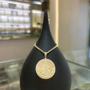 14K Solid Gold Bitcoin Necklace, Btc Coin, Bitcoin Pendant, Bitcoin Charm, Cyrpto Coin Gold, Jewelry Gift, BTC Bling, Luxury Gift For Him