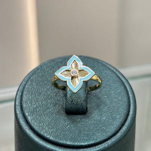 14K Real Gold Four Leaf Clover Ring, Enamel Flower Detail Ring, Clover Ring, 14K Gold Jewelry, Lucky Jewelry, Gift for Women