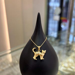 14k Gold Cat Pendant, 14k Cat Necklace, 14k Cat Charm, Animal Gold Necklace, Animal Jewelry For Cat Lovers, Pet Lover Jewelry, Gift For Her