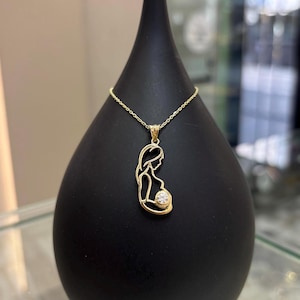 14K Złoty Naszyjnik dla Matki w Ciąży, Ręcznie Robiona Biżuteria Dla Przyszłej Matki, Prezent Na Narodziny, Elegancki Minimalistyczny Design