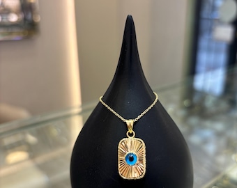 Colgante de ojo turco de oro de 14k, collar de protección contra el mal de ojo de oro de 14k, colgante de ojo turco, colgante de oro, regalo para ella, dije de ojo azul, joyería