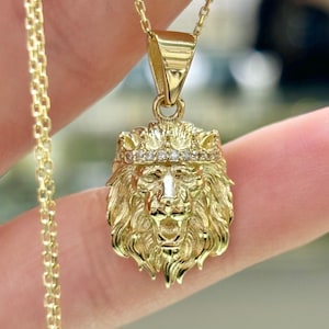 14K Gold Lion Pendant, Minimalist Style, Lion Cross Necklace, Lion Pendant, Lion Charm, Leo Zodiac Necklace, 14K Gold Jewelry, Gift for Her