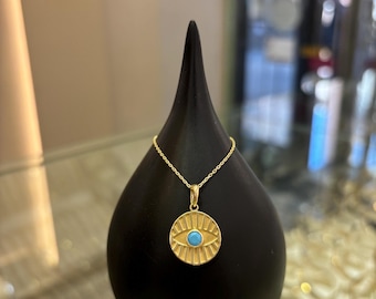 Colgante de ojo turco de oro de 14k, collar de protección contra el mal de ojo de oro de 14k, colgante de ojo turco, colgante de oro, regalo para ella, dije de ojo azul