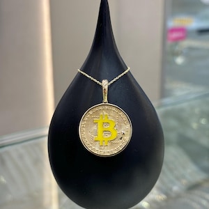 14K Solid Gold Bitcoin Necklace, Btc Coin, Bitcoin Pendant, Bitcoin Charm, Cyrpto Coin Gold, Jewelry Gift, BTC Bling, Luxury Gift For Him
