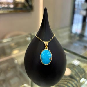 14k Gold Turquoise Pendant, Natural Turquoise Pendant, 14k Turquoise Necklace, Minimalist Turquoise Necklace, Jewelry, Handmade Turquoise