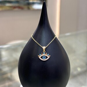14K Gold Evil Eye Necklace, Handmade Eye Necklace, Blue Stone Gold Necklace, Luck Necklace, Evil Eye Necklace, Gold Jewelry, Women&#39;s Gift