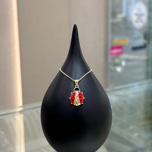 Colgante de mariquita roja de 14 k, dije de animal, dije de mariquita de oro, collar minimalista, regalo para ella, colgante de oro de 14 k, collar de buena suerte para mujeres