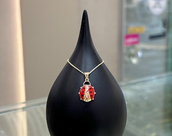 14k Red Ladybug Pendant, Animal Charm, Gold Ladybird Charm, Minimal Necklace, Gift for Her, 14k Gold Pendant, Good Luck Necklace for Women
