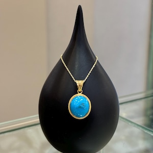14k Gold Turquoise Pendant, Natural Turquoise Pendant, 14k Turquoise Necklace, Minimalist Turquoise Necklace, Jewelry, Handmade Turquoise