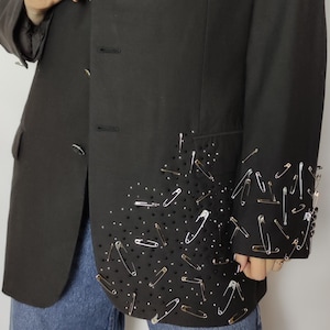 Upcycled  Jacket.Vintage.Recycled Blazer. Suit Jacket. Oversized jacket. Jacket with Stones. Jacket with Pins