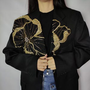 Beaded Floral Embroidered Black Blazer: Upcycled Vintage Jacket