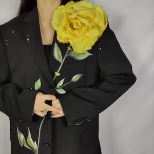 Hand-Painted Floral Upcycled Vintage Jacket