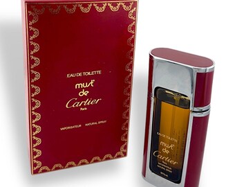 Vintage Must de Cartier EDT 1980s Red Lacquer Case Natural  Spray New In Box Luxury Collector's Perfume