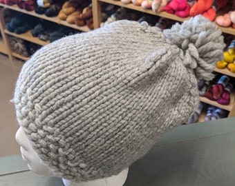 Chunky Gray Pom Pom Hat