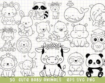 Cute Baby Animals SVG Bundle | Adorable Animal Clipart for Cricut, Silhouette & Sublimation | Kawaii Animal | Kids Craft - Nursery Decor