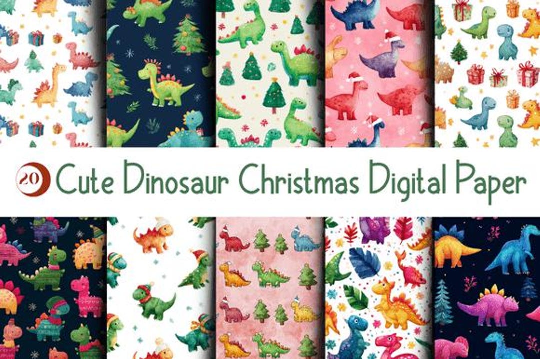 Dinosaur Christmas Paper Watercolor Dino Patterns (digital Download