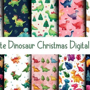 Dinosaur Christmas Paper: Watercolor Dino Patterns (Digital Download)