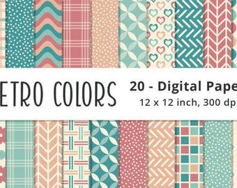 Retro Digital Paper Pack | 20 Vintage-Inspired Scrapbook Backgrounds | 12x12" 300 DPI | Instant Download