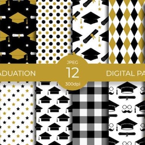 Black & Gold Graduation Digital Paper: Scrapbook Backgrounds (JPEG)