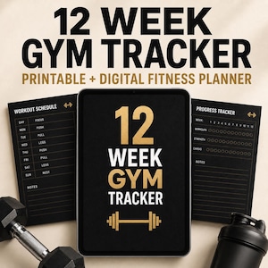 12-tygodniowy tracker treningowy Dark Gothic, planer fitness w stylu grunge, dziennik treningów z progresywnym obciążeniem, dziennik treningu siłowego, plik PDF do druku