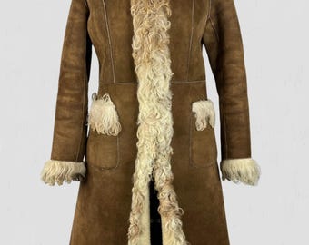 1970s Penny lane Coat Women Afghan Shearling Winter Coat Genuine Suede Leather Faux Fur Vintage Women Coat