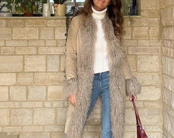 Abrigo Penny Lane para mujer, abrigo largo de piel mongola, abrigo de piel de oveja afgana Toscana Boho Y2k, gabardina de invierno