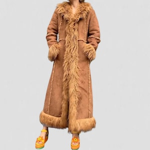 Penny Lane Coat Women Afghan Coat Vintage Sheepskin Coat Boho Hippie Long Fur Coat Winter Suede Maxi Coat