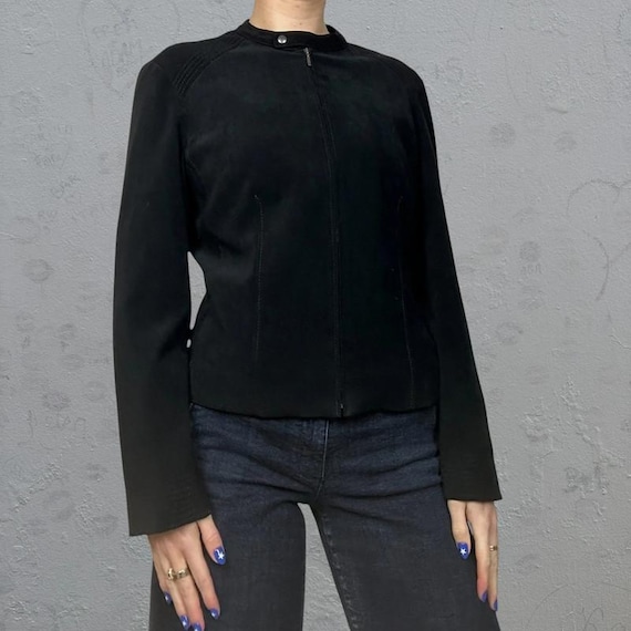 Vintage Black Suede Leather Jacket - Women Suede Jacket 70 Suede Bomber Jacket