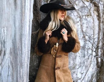 Cappotto da donna Penny Lane / Cappotto afgano in montone stile anni '70 / Cappotto invernale boho marrone Penny Lane / Cappotto in vera pelle scamosciata