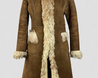 1970s Penny lane Coat Women Afghan Shearling Bohemian Winter Coat Genuine Suede Leather Handmade Vintage Women Coat