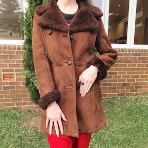 Women Brown Shearling Coat | 70s Afghan Fur Long Jacket | Penny Lane Coat | Women Suede Bohemian Fur Coat | Women Winter Coat |