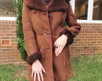 Women Brown Shearling Coat | 70s Afghan Fur Long Jacket | Penny Lane Coat | Women Suede Bohemian Fur Coat | Women Winter Coat |