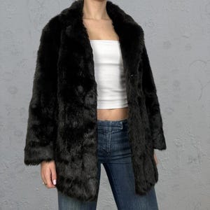 Vintage Black Mink Fur Coat – Women Long Faux Fur Coat - Boho Hippie Long Fur Coat