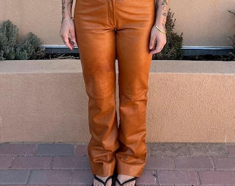 Leather Pants for Women – 90's Vintage Trousers – Straight Leg Boho Western Women Pants – Real Sheep Leather Handmade Pants