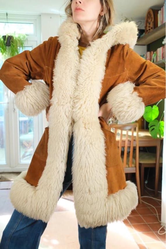 Vintage Penny Lane Shearling Coat – 70s Afghan Suede Fur Coat for