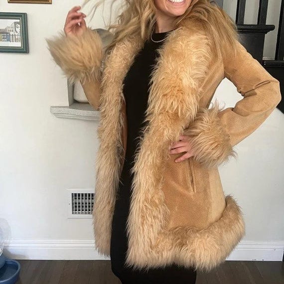 1970s Vintage Penny Lane Coat | Women Brown Shearling Afghan Coat | Suede Leather Shearling Coat | Women Y2k Bohemian Long Coat