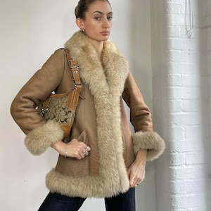 Penny Lane Coat | Brown Shearling Coat | Women 70s Boho Afghan Coat | Women Bohemian Toscana Winter Coat | Suede Leather Shearling Coat |