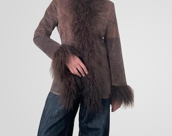 Abrigo vintage Penny Lane para mujer, abrigo afgano de piel mongola, abrigo de piel de oveja estilo bohemio marrón de los años 70, abrigo de ante para mujer.