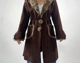 Women Penny Lane Coat 70s Afghan Coat Long Shearling Coat Vintage Sheepskin Coat Bohemian Suede Fur Coat