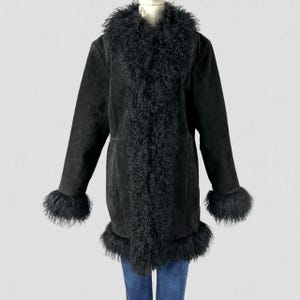 Penny Lane Coat 70&#39;s Vintage Mongolian Afghan Coat Women Bohemian Winter Fur Coat Suede Leather Handmade Shearling Winter Waist Long Jacket