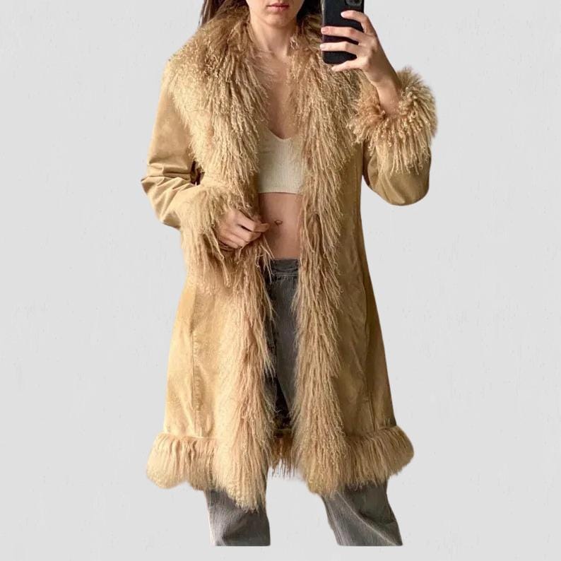 Vintage 1970s Penny Lane Coat – Boho Hippie Mongolian Fur Trim
