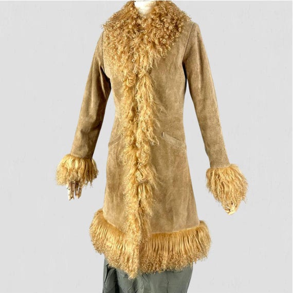 70s Penny Lane Coat Women Brown Bohemian Coat Women Mongolian Fur 
