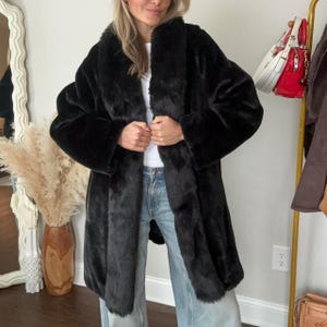 Vintage Black Mink Fur Coat – Women Long Faux Fur Coat - Boho Hippie Long Fur Coat