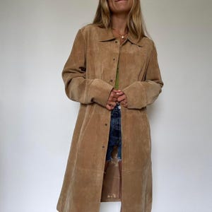 Women Suede Leather Coat 1970s Brown Trench Coat Women Vintage Bohemian Y2k Long Leather Coat Genuine Suede Leather Women Coat