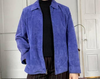 Damen Einzigartige Klassische Blaue Wildleder Einfache Retro Lederjacke | 1970er Jahre Cafe Racer Blazer Lederjacke Mantel Geschenk für sie